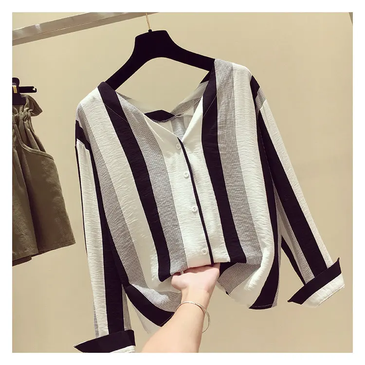Fashion Long Sleeve Striped Blouse Womens Tops And Blouses 2019 Chiffon Blouse Shirt V-neck Rayas Blusas Mujer Chemise Femme (9)