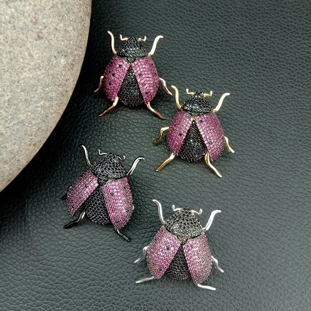 

50x50mm golden plated Cz micro pave ladybug brooch pins Jewelry