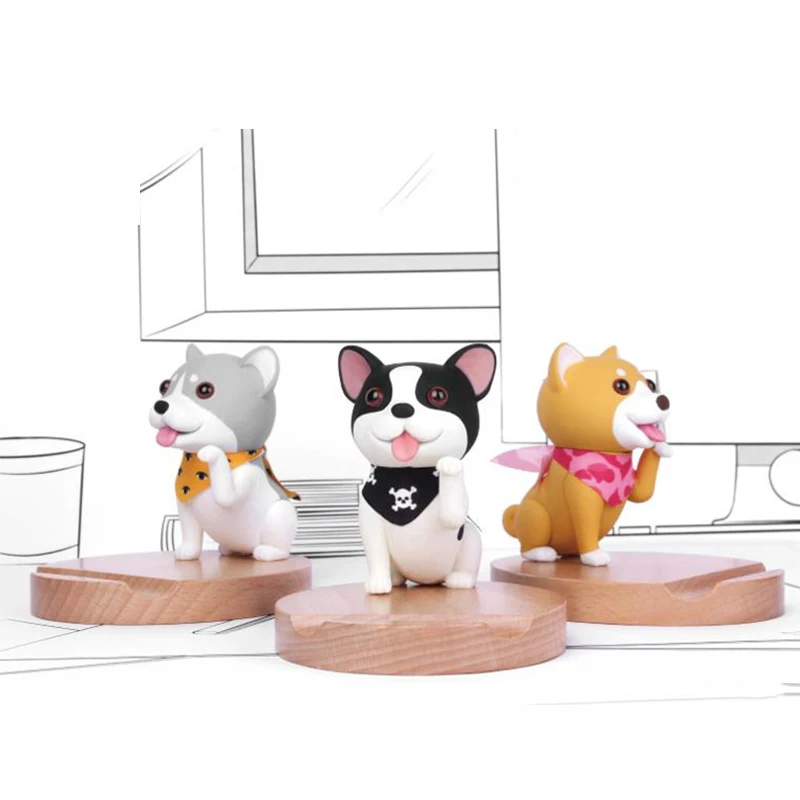  Fimilef Cute Puppy Cell Phone Holder For Iphone Huawei Wooden Cartoon Pet Dog Mobile Phone Desk Tab