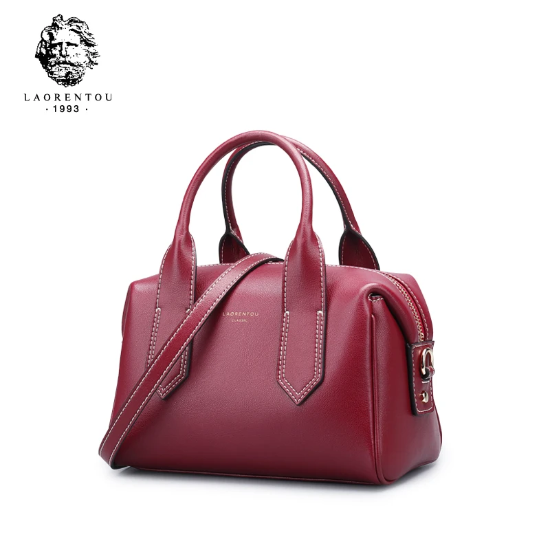

Laorentou Retro Red Women Small Handbag Fashion Lady Split Leather luxury Stylish Shoulder Bags High Quality Totes for Female