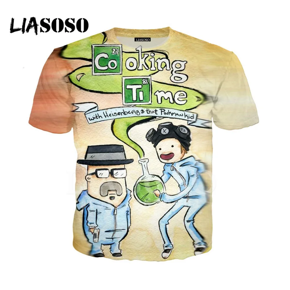 LIASOSO, 3D принт, для женщин и мужчин, Breaking Bad, Heisenberg, смешная, приготовление пищи, время приключений, футболка, летняя футболка, o-образный вырез, повседневные топы, X1407