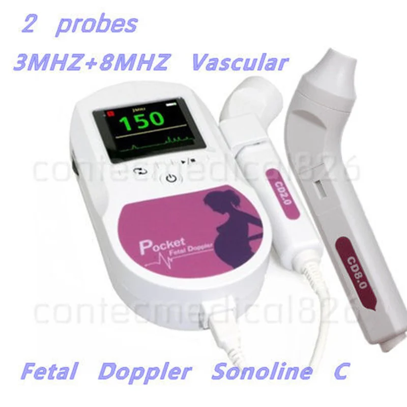 3MHz+8MHz Probes Contec SONOLINE C Pocket Fetal Doppler Prenatal Baby