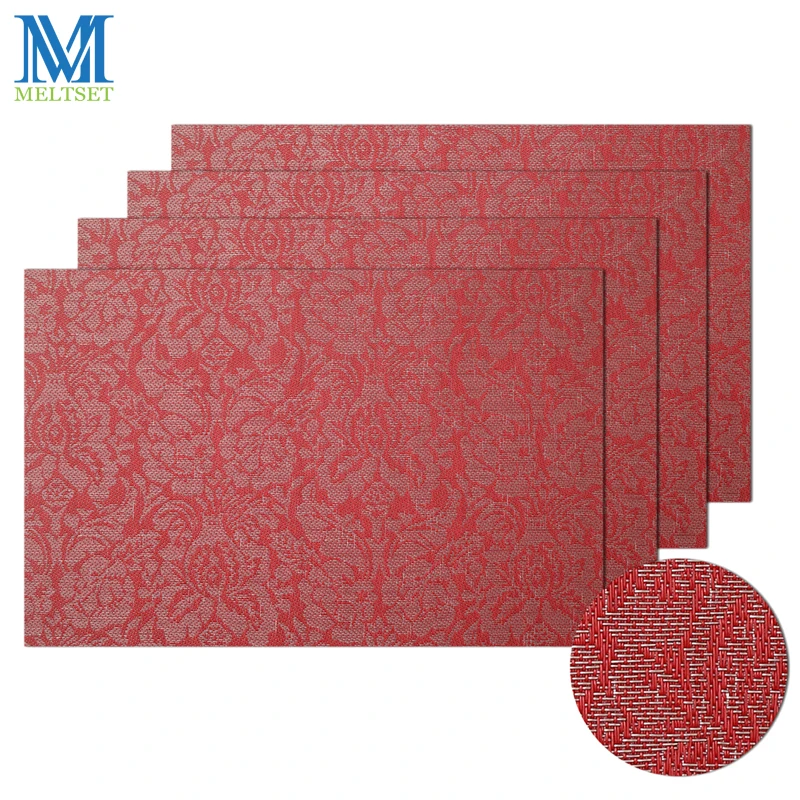 

4pcs/Set Rose Pattern PVC Placemats Coasters Waterproof Non-slip Dining Table Mats With Box Packing