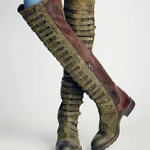 Смешанные в стиле ретро, цветные ковбойские высокие сапоги для женщин, круглый носок, до середины икры, Осень-зима, ботинки в готическом стиле обувь на низком квадратном каблуке