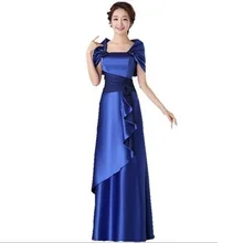 Cheap Satin Gold Royal Blue Evening Dresses Long Plus Size Elegant Formal Party Gowns for Women Mother of Bride With Jacket B45