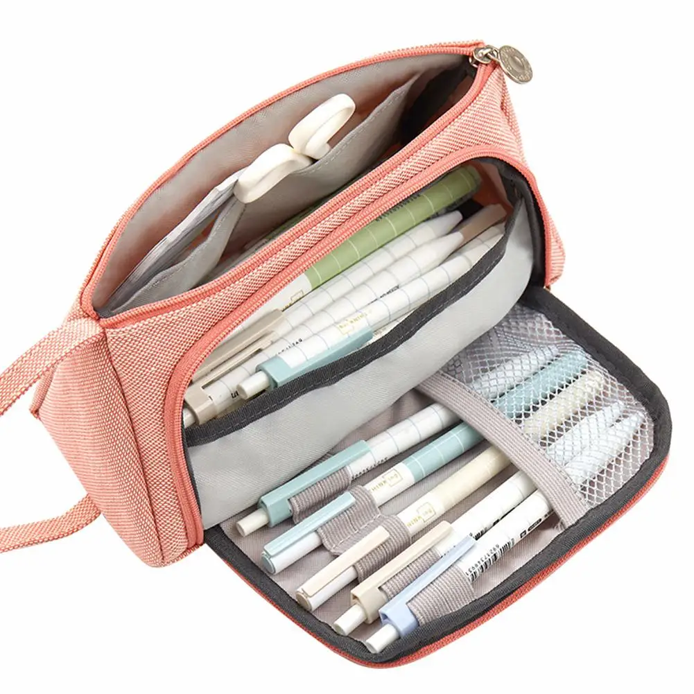

Cotton Linen Multilayer Pencil Case Large Capacity Stationery Storage Zipper Bag hot