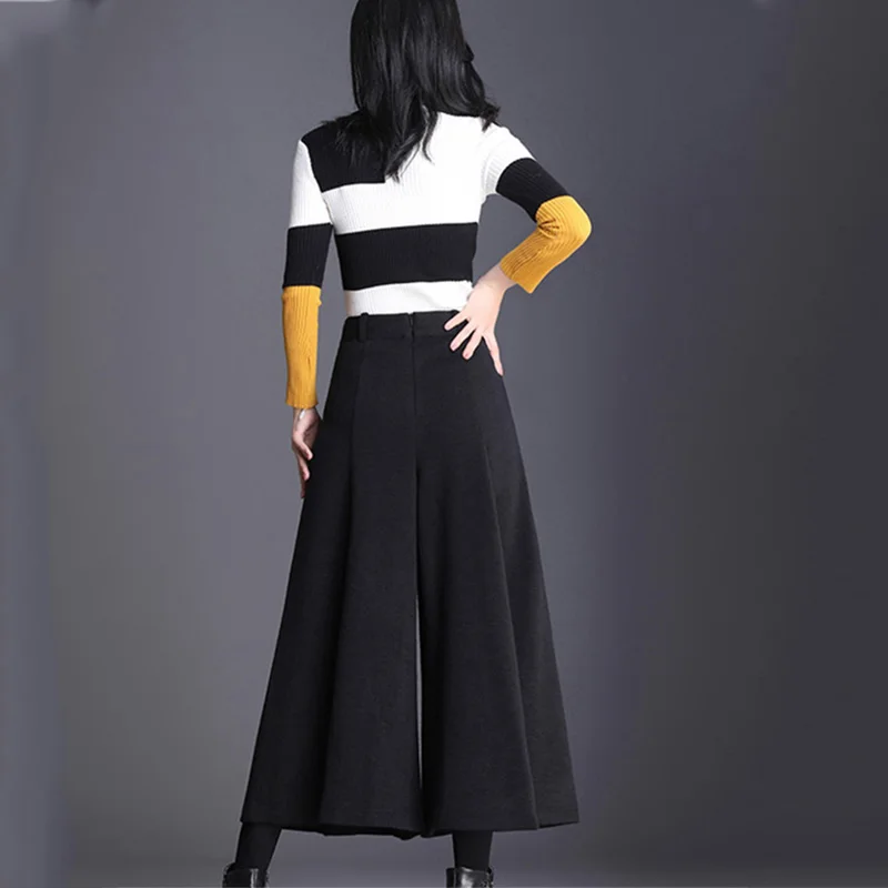 Autumn Winter New Women Woolen Wide Leg Pants High Waist Plus Size warm Leisure loose Nine pants cc471