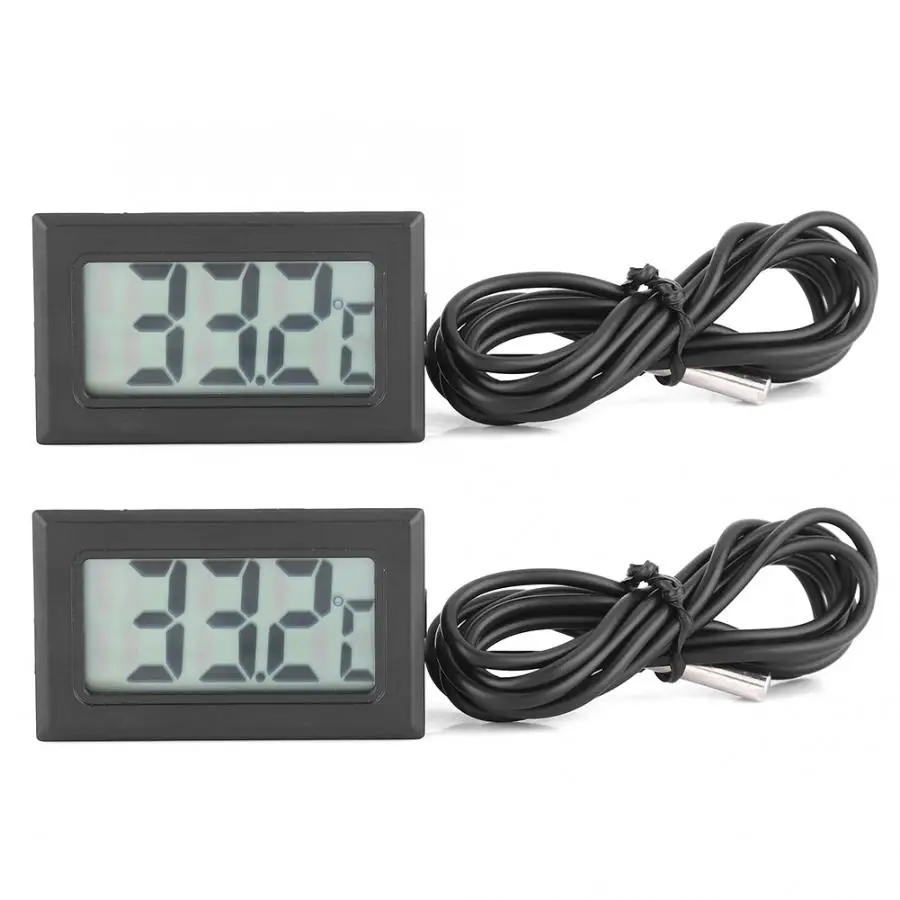 

2 Pcs Black Mini LCD Display Thermometer with Probe 1 meter Waterproof Wire Mini Temperature Tester
