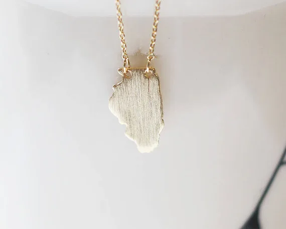 N138 Outline Illinois State Necklaces IL State Map Necklaces America USA State Map Chicago Necklaces for Hometown Gifts