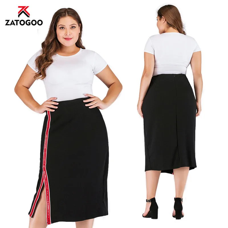 

2019 Autumn Slim Loose Long Large Plus Size Skirt 4XL Black High Waist A Line Women Skirt Simple Commuter Ladies Street Wear Fat