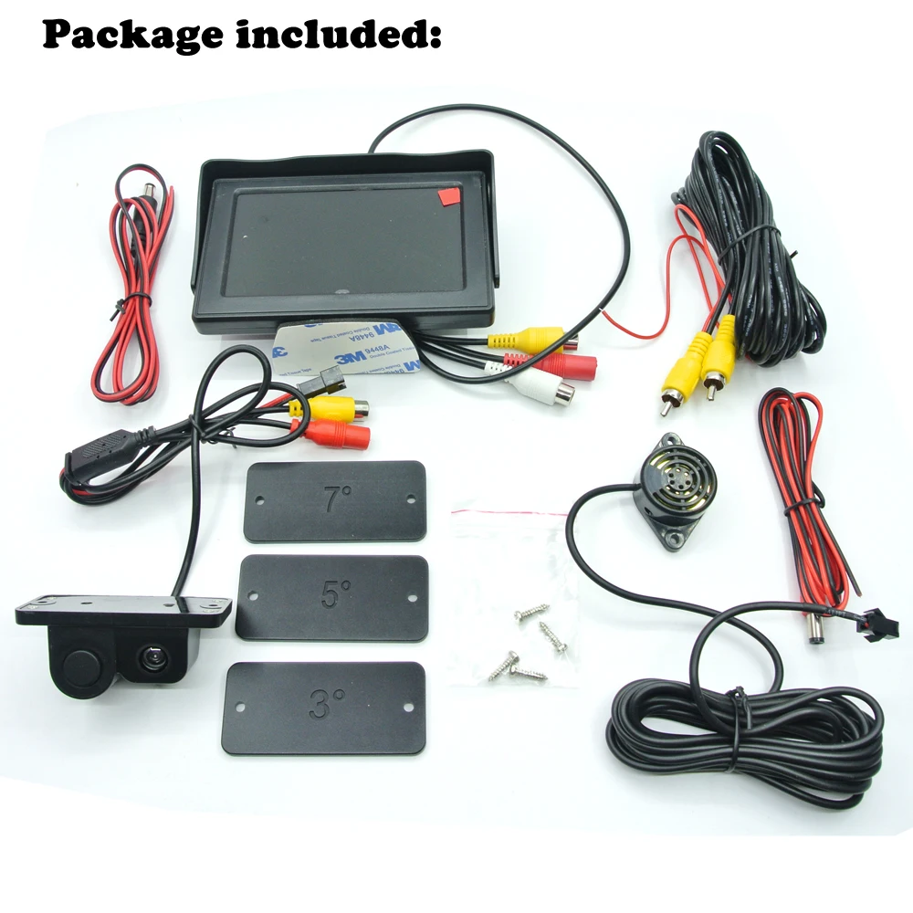 ANSHILONG 3 in 1 Car Reverse Back up Camera With Radar Parking Sensor + 4.3\