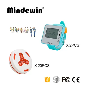 

Mindewin 2PCS Watch Pager M-W-1 and 20PCS Table Call Button M-K-4 Wireless Paging System For Restaurant Or Cafe Shop