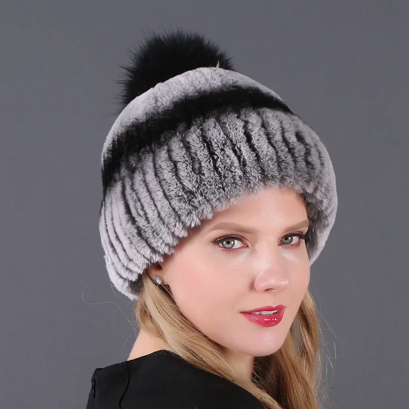 

Новинка, женская зимняя утепленная Шапка-бини с помпоном из кролика Рекс, лисы, мягкая уличная шапка для защиты ушей, шапки H7030