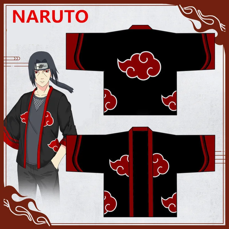 

2019 New Anime Naruto Akatsuki Uchiha Itachi Cosplay Costumes Child Adult Red Cloud Symbol Pattern Cloak Dress Jumpsuits Suit