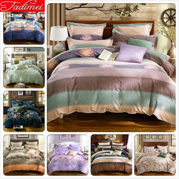 

Colorful Stripe 3/4 pcs Bedding Set Duvet Cover Fitted Sheet with Rubber Soft Bed Linens Single Full Queen King Size Bedspreads
