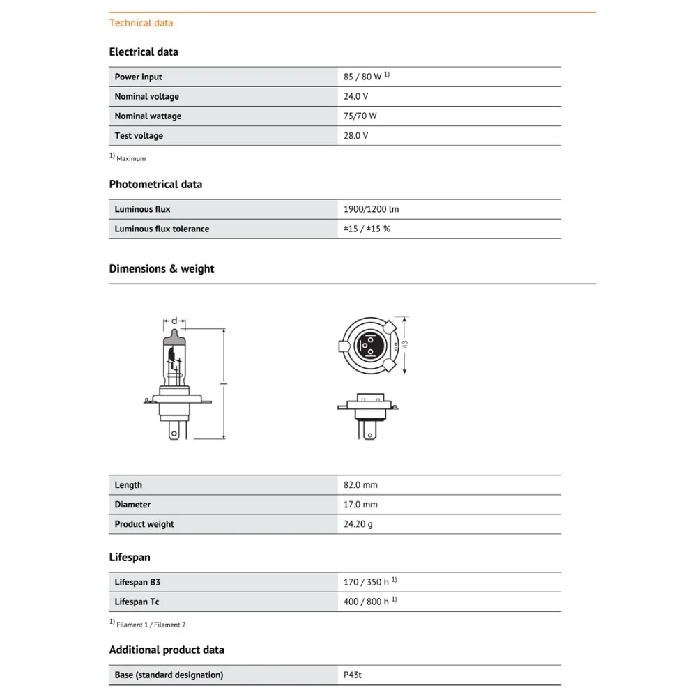 OSRAM грузовик H4 9003 24V 75/70W 64196 P43t 3200K классический Головной фонарь Высокий Низкий Луч OEM качество лампы(один