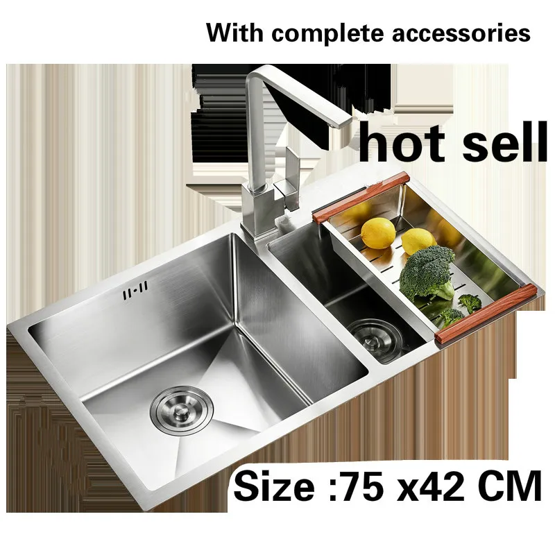 Free shipping Manual double groove 3 mm thick kitchen sink food grade
