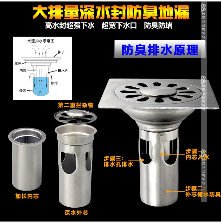 Нержавеющая сталь Запах Доказательство пол слив ядро, ванная комната, Балкон Стиральная машина, три прохода, сантехника, циркулирующий селен