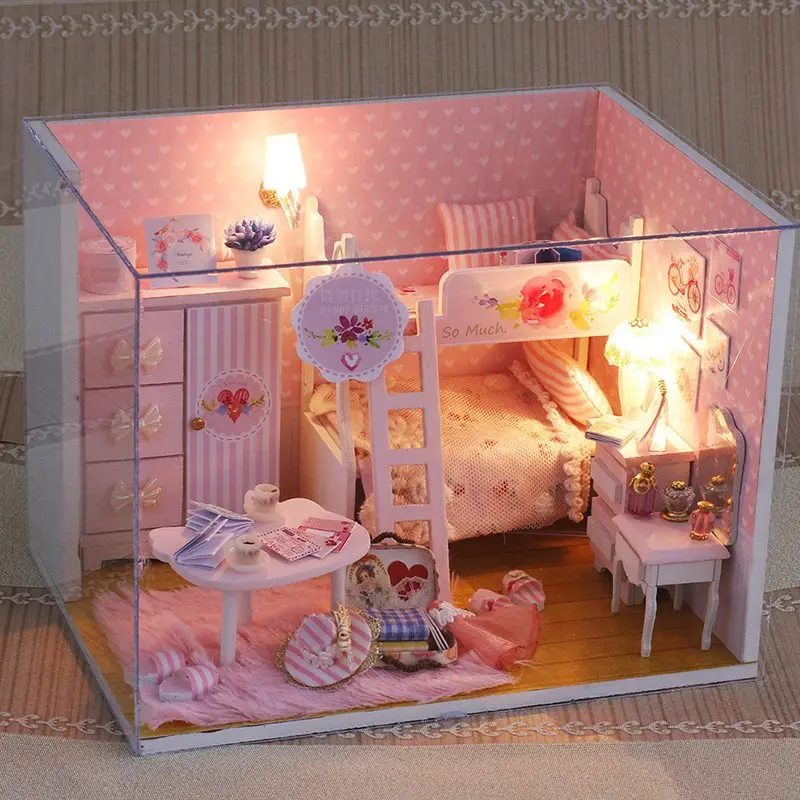 DIY кукольный домик ручной работы деревянный дом мини мебель головоломка собрать игрушечный комплект украшений 3D Деревянный Рождественский подарок игрушки для детей - Цвет: 17x13x13cm