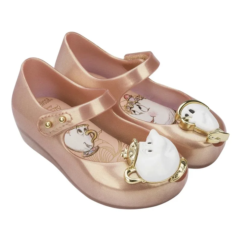 Mini Melissa Shoes Teacup Pattern Girls Jelly Sandals Beauty and the Beast Girls Sandals Jelly Kids Sandals Non-slip Kids Shoes