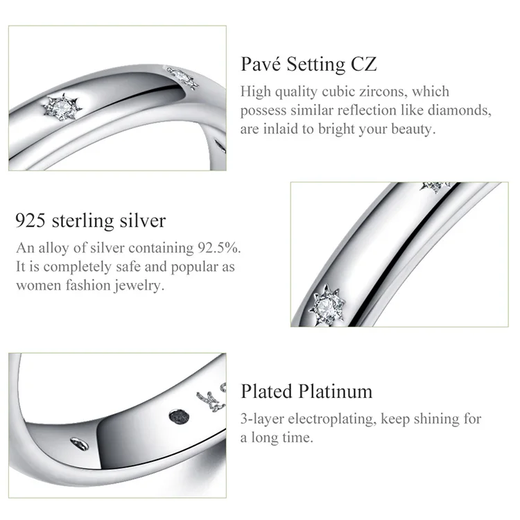 WOSTU 925 пробы серебро модное простое обручальное кольцо циркон Штабелируемый палец для женщин обручальное ювелирное изделие DXR546