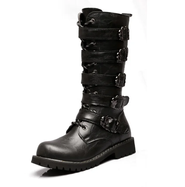 Xek Army Boots Men High Military Combat Boots Metal Buckle Punk Mid Calf  Male Motorcycle Boots Men's Shoes Rock Zll221 - Men's Boots - AliExpress