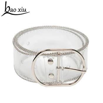 

2019 cool Women casual Transparent metal chain Wide Belts Pin Belt Buckle Invisible Clear Waist Belt solid accessories