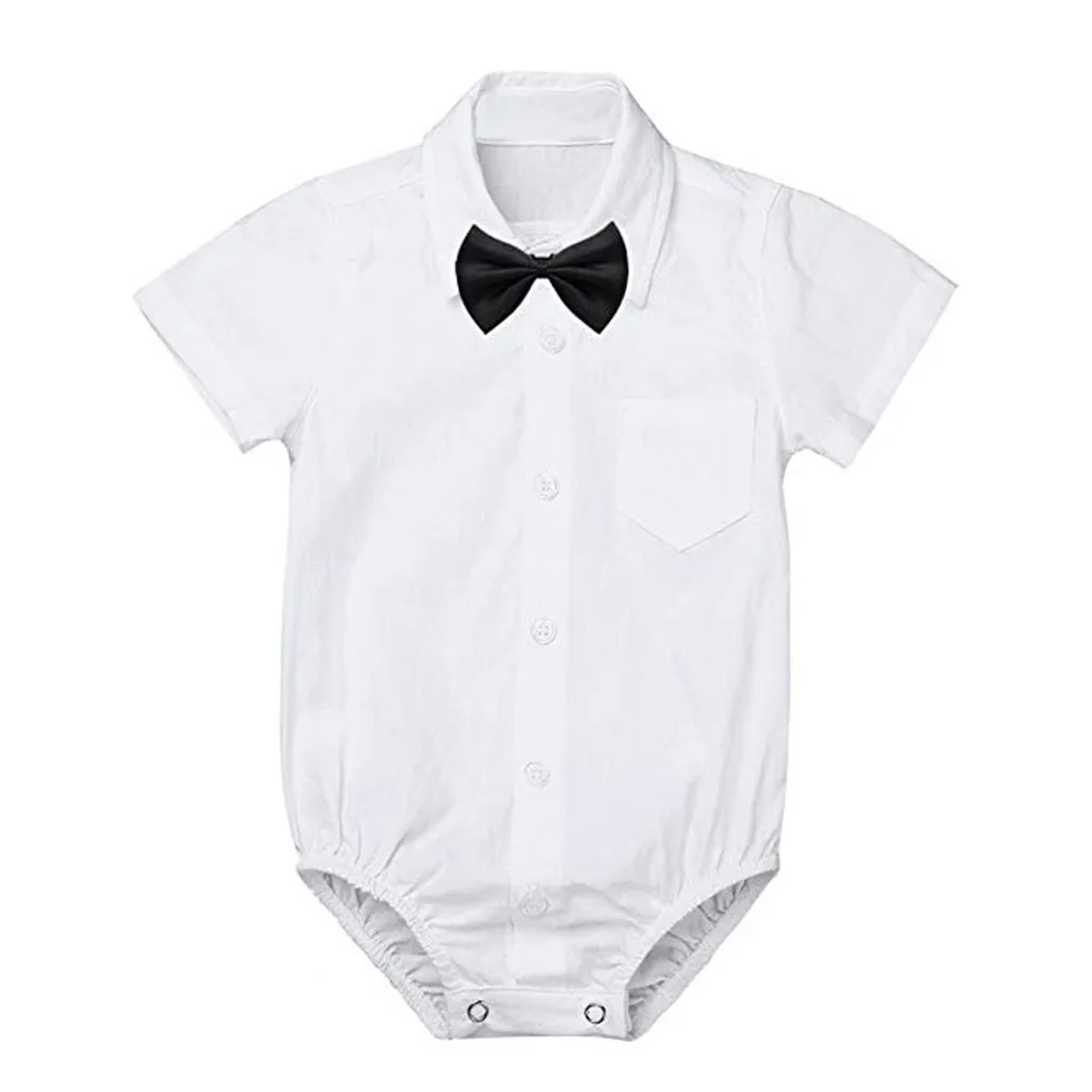 

2019 Summer New Elegant Baby Solid Color Short-Sleeved Shirt Robes + Bow Tie Two-Piece Suit Newborn Baby Boy Clothes Bimba #15%