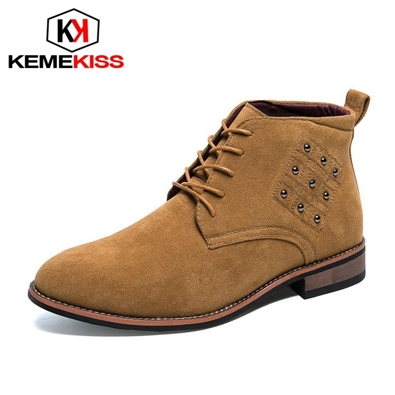 KemeKiss Vintage Lace Up Men Ankle Boots Rivet Flats Warm Winter Shoes Fashion British Style Daliy Footwear Size 38-44 | Обувь