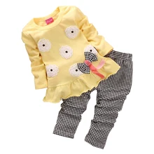 Комплекты одежды для маленьких девочек Детские хлопковые топы с бантом и Микки Маусом, футболка, леггинсы, штаны повседневный комплект одежды из 2 предметов с Минни для маленьких девочек