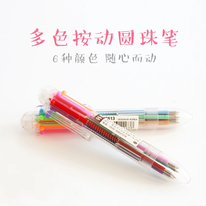 

Creative Writing Stationery Multicolor Rollerball Pen 0.5mm Multi-function Color Ball Pens 6 Colors Refills In A Pen for Student