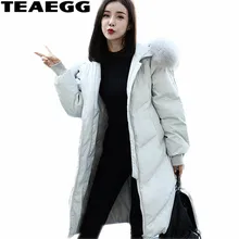 TEAEGG теплый длинный пуховик размера плюс 4XL 5XL воротник из искусственного меха толстые женские зимние куртки светильник серая зимняя парка Mujer AL442