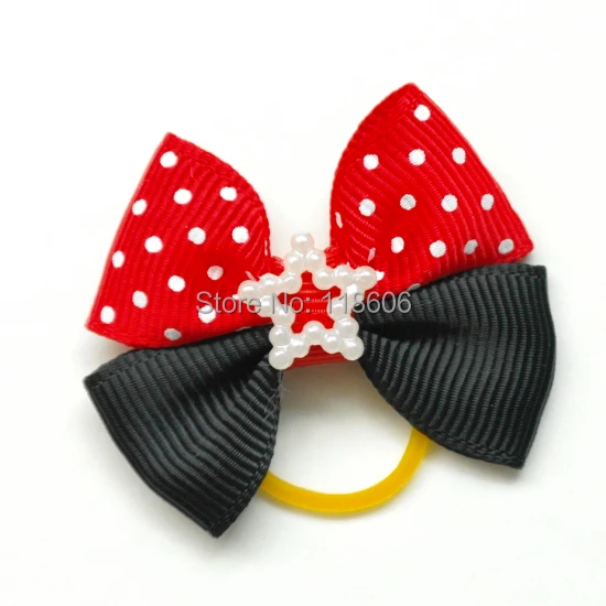 100% Hand Sewn Pet Hair Bow Dog Bows Dog Grooming black and red.jpg