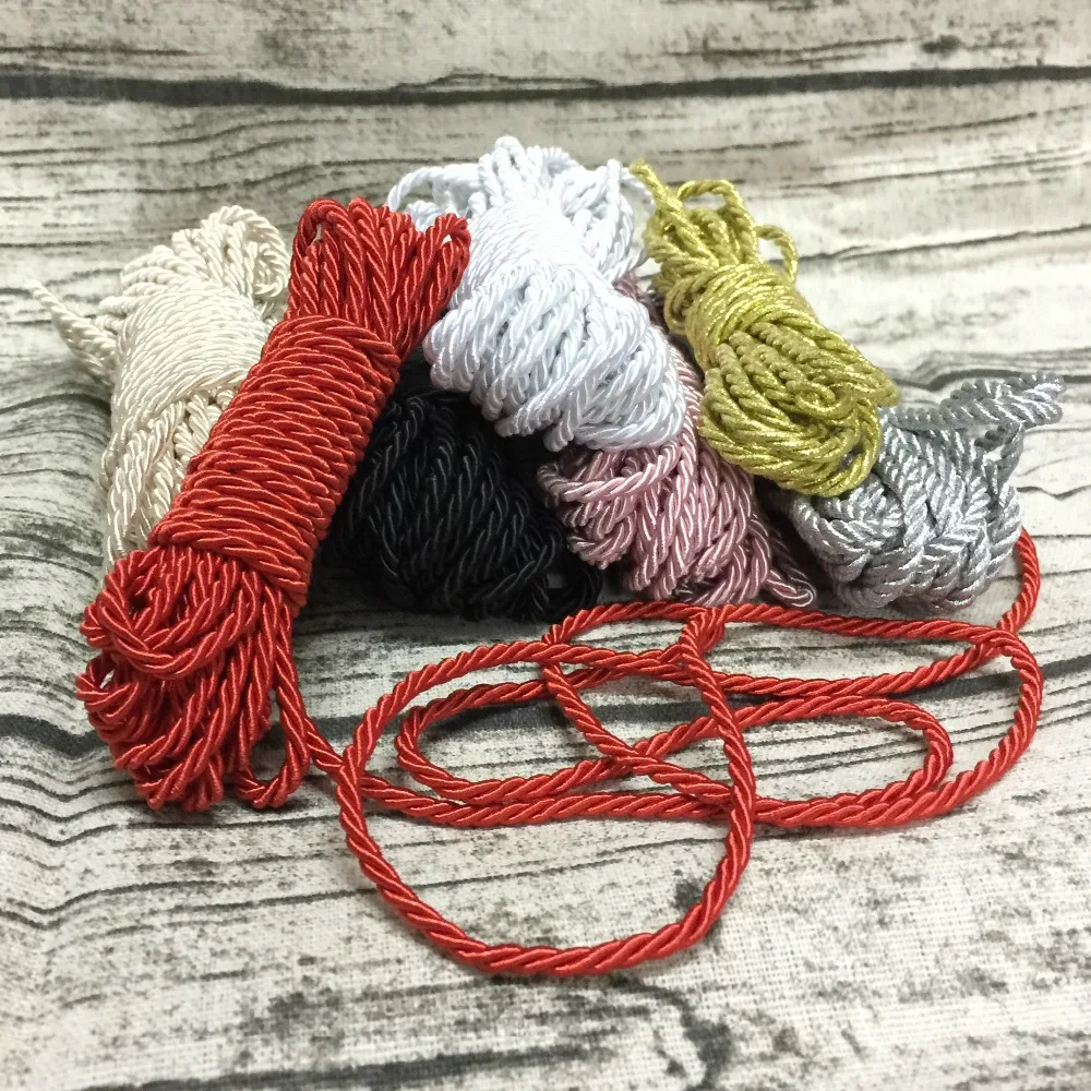 ZERZEEMOOY DIY Cord Jewelry Findings 3mm Solid Color 3 braided Cord Thread Decorative Twisted Satin Polyester Twine String 10Y