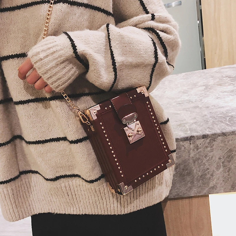 

2019 INS Style PU Leather Women Bag Fashion Women Messenger Bags New Casual Female Rivet Lock Box Shoulder Bag Women's Handbags