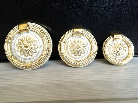 Dresser Pull Drop Ring Drawer Pull Handles Cream White Gold