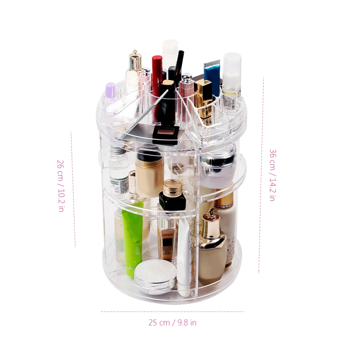 

360 Degree Rotating Make Up Organizer Rack Clear PS Cosmetic Rack Adjustable Makeup Shelf Storage Holder