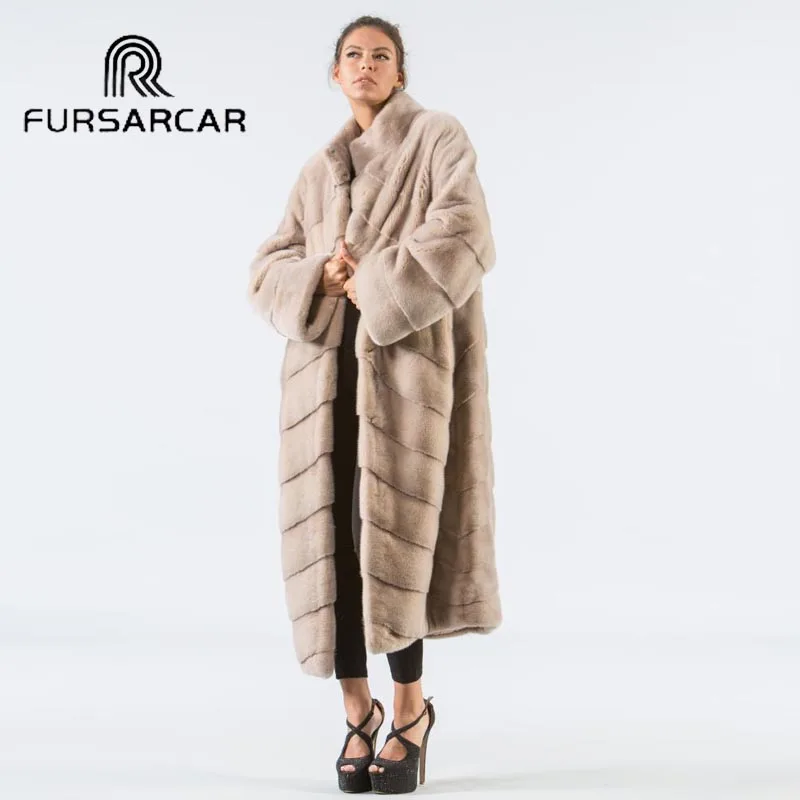 Роскошное Стильное женское пальто из натурального меха норки FURSARCAR зимнее