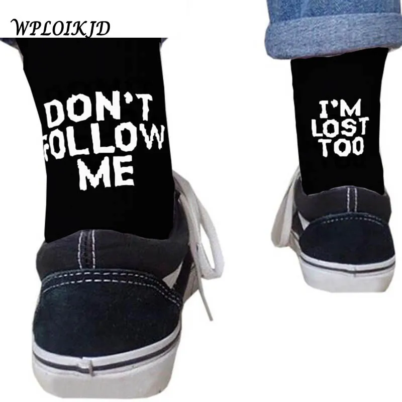 

Harajuku Humored Word Printed Funny Letter Women Socks Creative Hip Hop Street Crew Skateboard Basket ball Socks Unisex Sokken