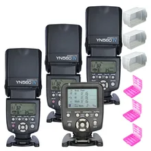 3pcs YONGNUO Flash Speedlite YN560 IV + Wireless Flash Controller YN560TX for Canon Nikon +3pcs Flash Diffuser and Battery Case
