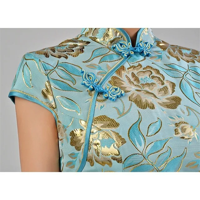 Высокая мода голубой китаянка парча Длинные Cheongsam Qipao светская халат De Soiree Бесплатная доставка Размеры размеры s m l xl XXL QS14