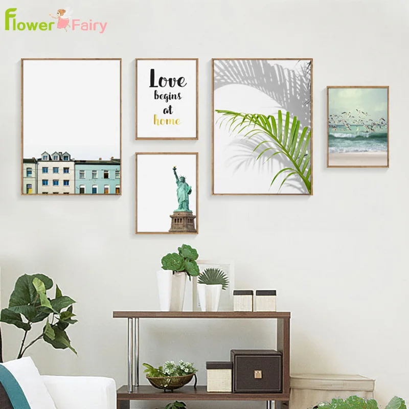 

Sea Wall Art Canvas Painting Leaf Nordic Poster Quotes Cuadros Decorative Wall Pictures For Living Room Sculpture Art Unframed