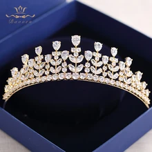 Bavoen luxury clear Zircon crystal tiara crown wedding hair bands Evening Hair Jewelry headbands