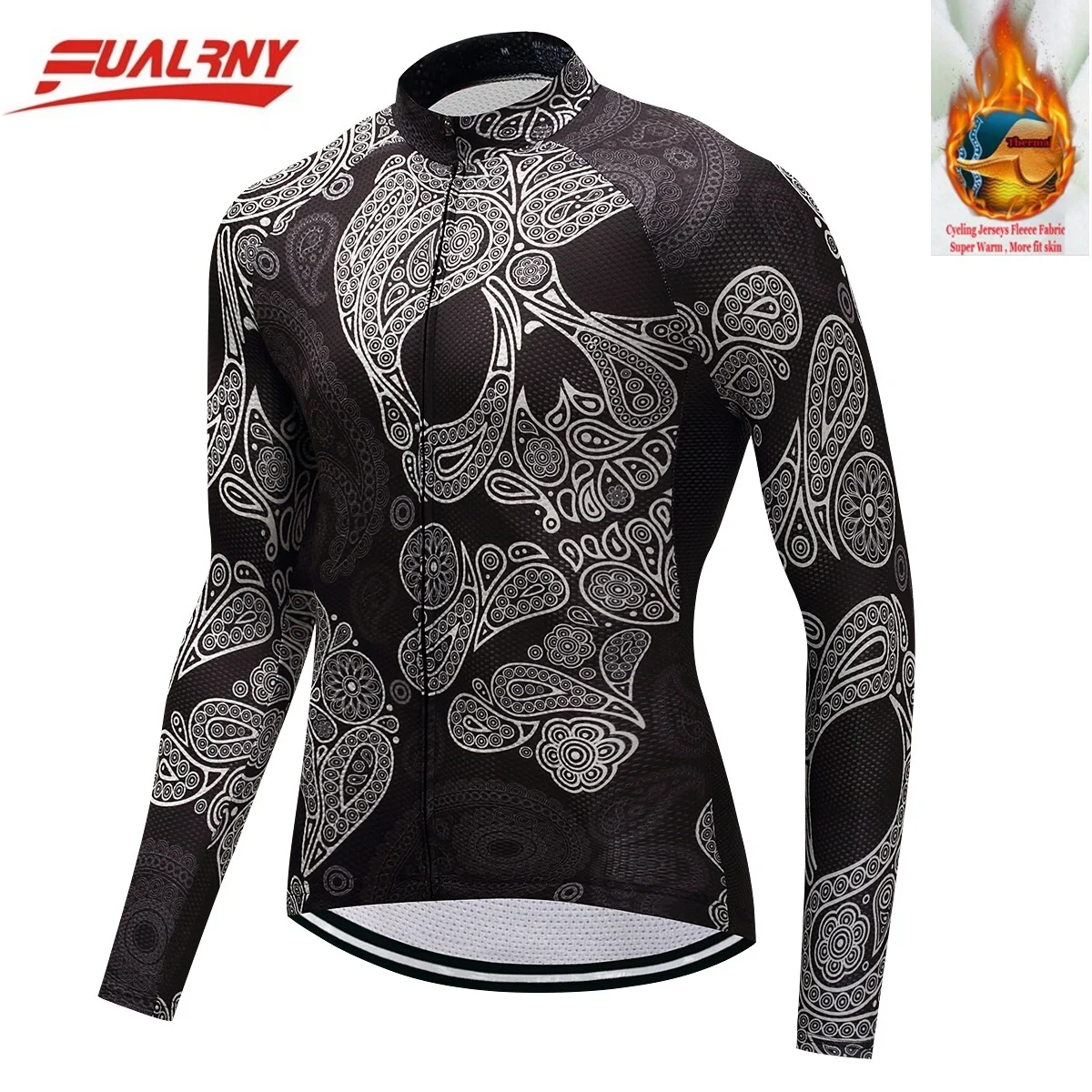 NEW 2018 FUALRNY winter Thermal Fleece cycling jersey long sleeve men only Thick cycling jersey bike wear cycling Skull flower