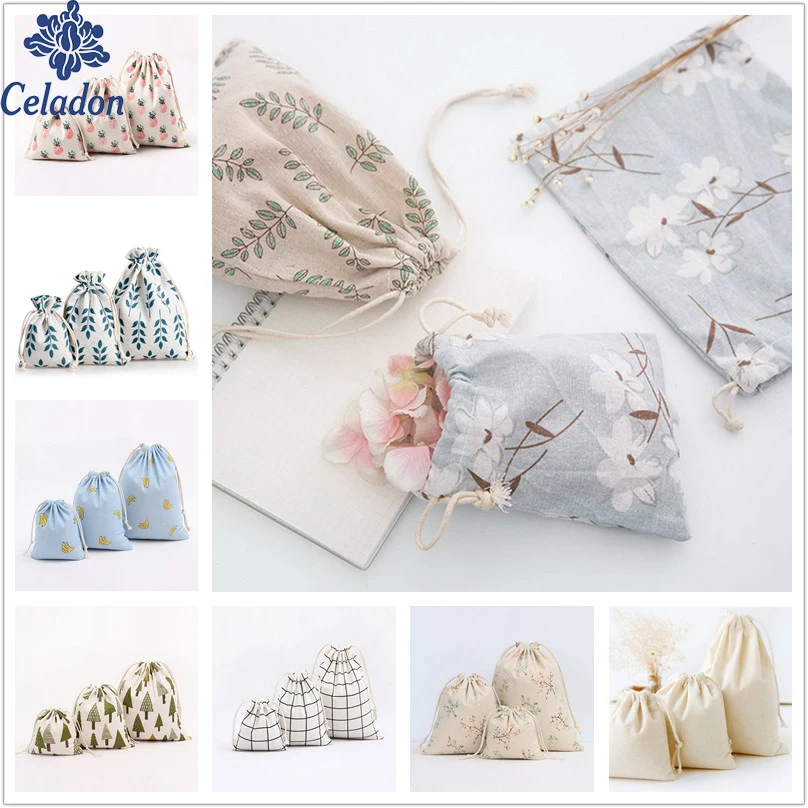 

1pcs Flower Tree Pattern Drawstring Cotton Linen Storage Bag Sunglass Jewelry Organizer Makeup Cosmetic Coins keys Bags