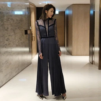 

Rompers High Quality 2020 Spring New Fashion Women Party Vintage Chic Office Casual Sexy Fashion Velvet Lace Trousers Jumpsuits