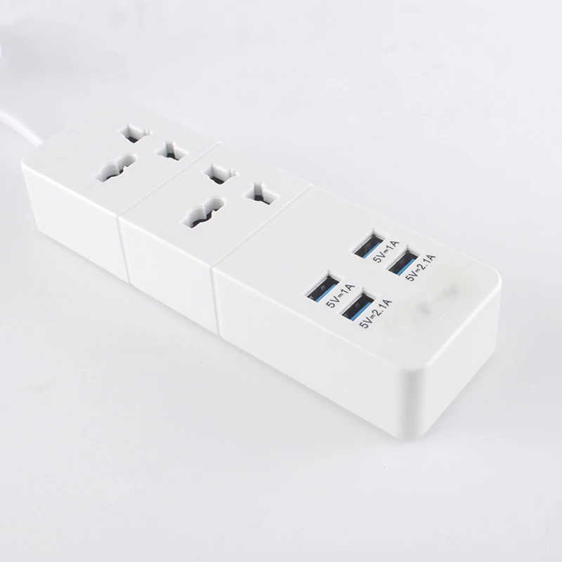 

Smart USB Power Strip Socket EU/UK Plug Overload Switch Surge Protector 2 Outlet 4 Port USB Charger - 2M Power Cord