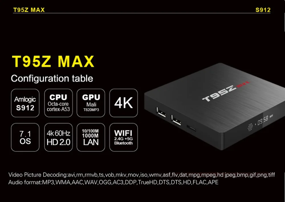 

5PCS T95Z MAX Android 7.1 TV Box DDR3 3G 32G Amlogic S912 64 bit Octa core WIFI BT 4.0 1000M LAN Media Player Ott Media Player
