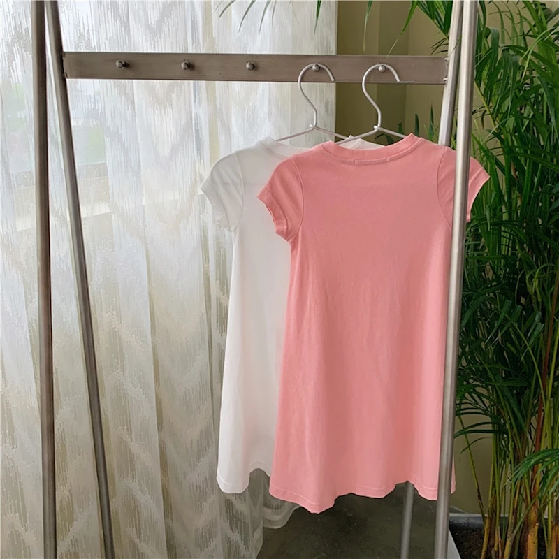 MYUDI 2019 Girls Fashion Summer Long T-shirt Dresses Short Sleeve Alpaca Sweet Girl's Brief Basic White Casual Dress