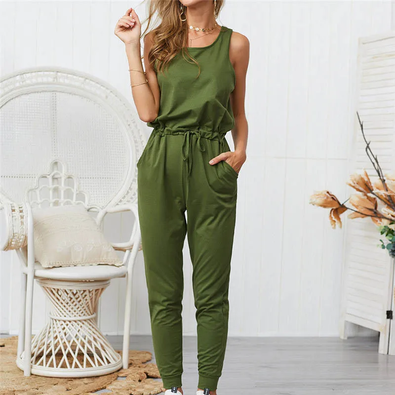 

NIBESSER Sexy Simple Jumpsuits Suits Ankle-Length Pants Loose Solid Bodysuits 2019 Sleeveless Straps Cozy Breathable Jumpsuit